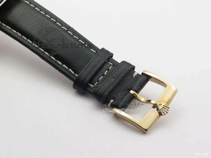 A2824 Cellini Markers Numeral Leather Date RG Rose Black Dial On Gold Strap 0721